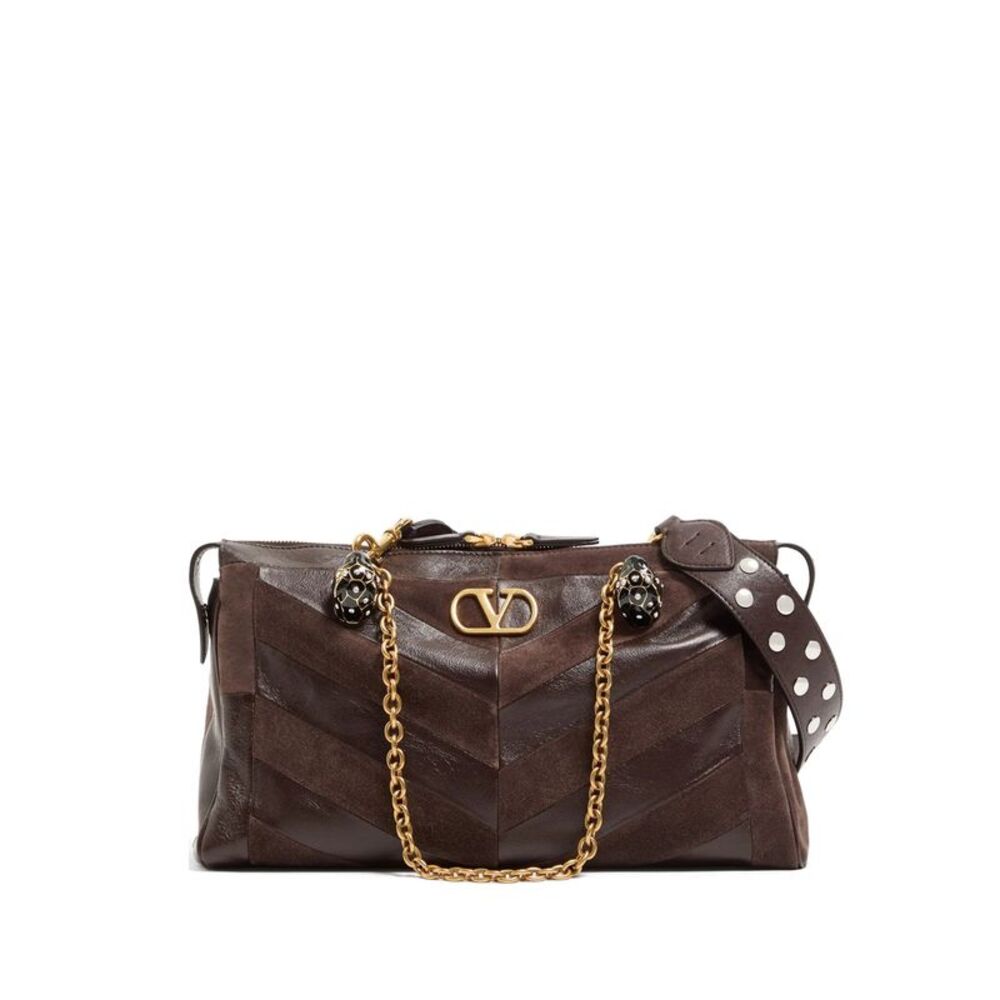 Panthea Medium Shoulder Bag In Suede And Nappa Leather With Chevron Motif Women